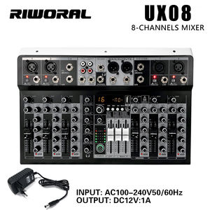 UX08 Mélangeur audio 8 canaux 16 effets de réverbération numériques Égaliseur à trois bandes USB + 48V Alimentation fantôme Équipement de sonorisation audio Console - Product Image 6
