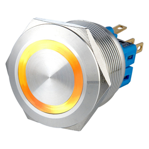 Interruptor de Botón Pulsador LED Industrial de 25mm 5A 1NO1NC Momentáneo 250V IP65 Impermeable de Acero Inoxidable con Anillo Plano Iluminado 24V - Product Image 1