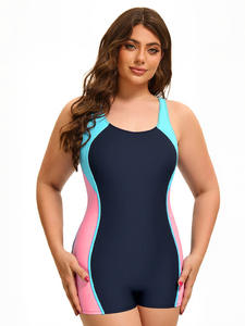 Stylish European American Women's Fitness <b>Swimwear</b> Solid Pattern One-Piece <b>Beachwear</b> with Sexy Back Cut-Out Color Block Design - Product Image 2