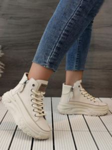 Baskets montantes décontractées polyvalentes pour femme, printemps-automne, à bout rond, avec fermeture éclair latérale, semelle plateforme épaisse, style sportif urbain pour le quotidien - Product Image 4