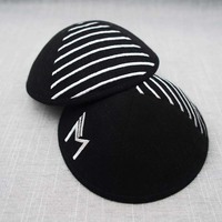 Kipá de lino negro con bordado, logotipo personalizado de doble cara, sombrero Yamaka, gorra judía, Kippot para boda