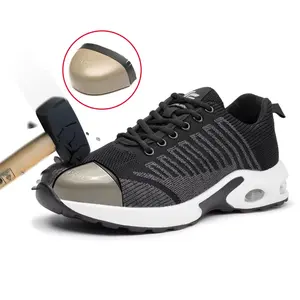 JIANKUN Unisex moda güvenlik ayakkabıları nefes dokuma uçan PU tabanı ile aşınmaya dayanıklı açık iş çelik ayak hava Cush
