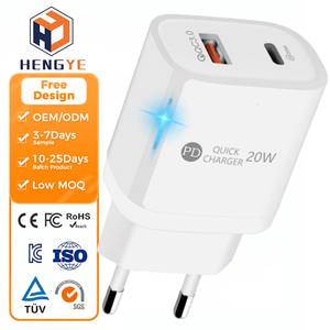 Adaptateur <span class=keywords><strong>secteur</strong></span> mural de voyage à charge rapide OEM QC3.0 PD avec LED USB-C 20W Noir pour ordinateur portable et téléphone, <span class=keywords><strong>chargeur</strong></span> de type C - Product Image 1