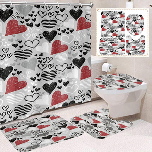 Rideau de Douche en Polyester Imprimé Numérique Personnalisé Motif Cœur Rose Amour Saint-Valentin, Rideau de Salle de Bain en Polyester, Vente en Gros - Product Image 5