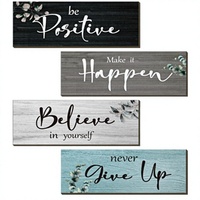 4-Piece Dekorasi Dinding Kantor Rustic dari Bambu & Kayu dengan Slogan Inspiratif Pedesaan Positif 10x4 Inci