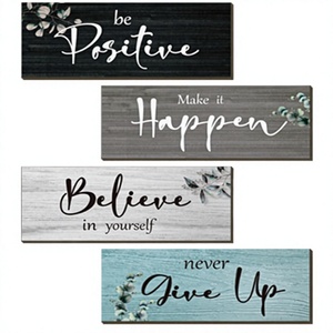 Decoración de Pared de Oficina Rústica de Bambú y Madera de 4 Piezas con Eslóganes Inspiradores Rurales Positivos de 10x4 Pulgadas - Product Image 4