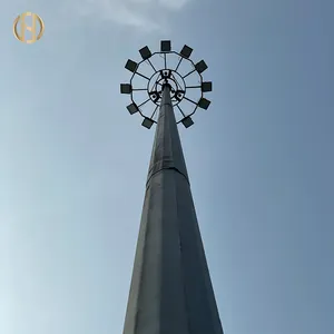 เสาไฟเสาสูงชุบสังกะสีแบบจุ่มร้อนหลายเหลี่ยมสําหรับโคมไฟโรงยิมและพลาซ่า