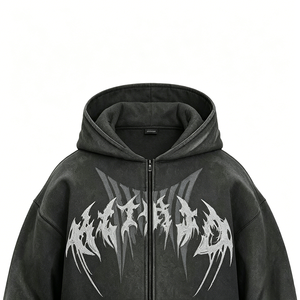 Sweat à capuche unisexe en <span class=keywords><strong>molleton</strong></span> épais 100 % coton lavé, imprimé DTG/DTF personnalisé, brodé, avec fermeture éclair, idéal pour l'hiver - Product Image 2