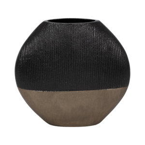 Vaso in ceramica per l'arredamento del soggiorno, vaso decorativo per fiori, per casa, camera da letto, ufficio, espositore rotondo, finitura nera e marrone - Product Image 1