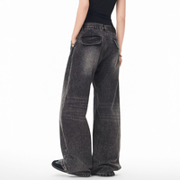 Pantalon en jean décontracté pour homme, style américain rétro, taille haute, coupe ample, jambe large, délavé et déchiré