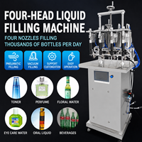 Machine de remplissage semi-automatique à 4 têtes pour jus, sauces, crèmes glacées, huiles parfumées, miel, eau, liquides et pâtes en bouteille