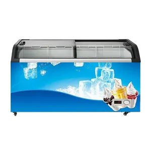 Es loli produk baru tampilan Gelato 2 pintu kaca dengan empat roda kemudi lemari es krim