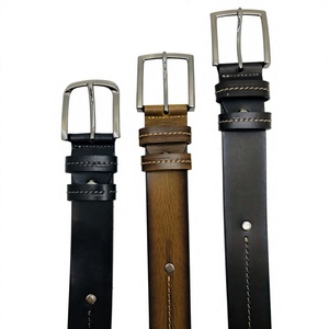 Ceinture formelle pour homme en cuir de vachette avec boucle en acier de luxe - Design équestre vintage, boucle carrée 3D en forme de serpent, imperméable - Product Image 4