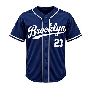 Maillot de baseball bleu personnalisé pour homme |   Chemise à manches courtes respirante 100 % polyester imprimée par transfert thermique, anti-UV, boutonnée, style hip-hop pour équipe - Product Image 1