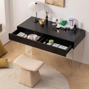 Coiffeuse noire de designer italien moderne avec miroir et panneau de rangement, bureau intégré léger et luxueux pour petit appartement - Product Image 2