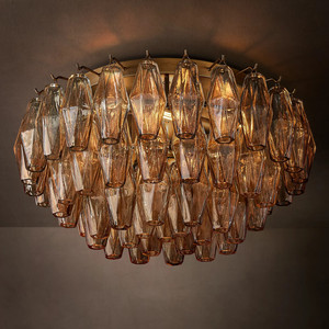 Round 24" High Quality Handmade Glass Flush Mount Chandelier For Hotel Living Room Modern Home Italian Smoke Glass Ceiling Light - Product Image 2