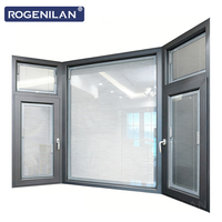Fenêtre à battant en aluminium Rogenilan avec double vitrage Low-E, pare-vent, pour baies vitrées, avec stores, fournisseur chinois