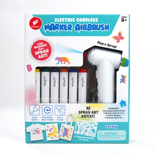 Kit <span class=keywords><strong>de</strong></span> peinture aérographe électrique sans fil entièrement personnalisé avec pochoirs en plastique forestier et marqueurs - Product Image 1