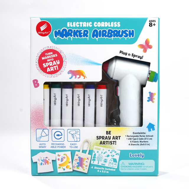 Full Custom New Art Tool Electric Cordless Airbrush Painting Kit with Forest Plastic Stencils and Markers