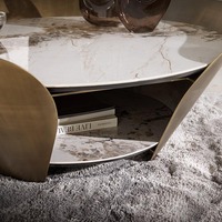 Table basse ronde à double plateau en céramique avec rangement, design unique pour le salon