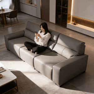 Sofá de Cuero Genuino de Diseño Urbano Minimalista para Sala de Estar, Distribución de Fuerza Uniforme, Gran Venta - Product Image 6