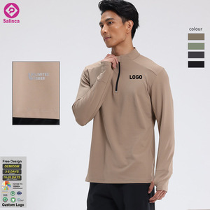 Custom Logo Men's Solid Color Outdoor Sportswear Stand Collar High Elasticity Quick Drying Sports Fitness 1/4 Zipper Top - Product Image 1