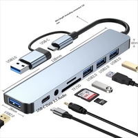 Doble cabezal 8 en 1 USB Dock Tipo C Hub USB3.0 Divisor multipuerto Estación de acoplamiento de aluminio