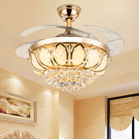 Ventilateur de Plafond Lustre en Cristal de Luxe Moderne Led Celling Télécommandé de Style Européen avec Lumières Led