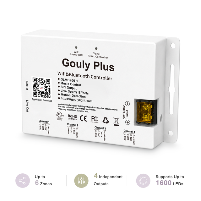 Gouly Plus Smart Cloud WiFi RGBW Controller SPI 6 Zone Christmas Holiday Live Sports Music Sync App Control
