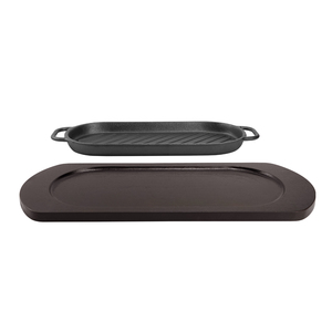 Hot Bán Đúc Sắt Sizzler Tấm Men Lớp Phủ BBQ Hot Nướng Pan Vỉ Nướng Hiện Đại Cho Nhà Bếp Bằng Gỗ Cơ Sở Khay Cho Thịt Bò - Product Image 3