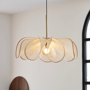 Lampadario Vintage Stile Antico Nordico Giapponese Wabi Sabi con Paralume in Tessuto a Forma di Fiore per Sala da Pranzo o Ristorante - Product Image 4