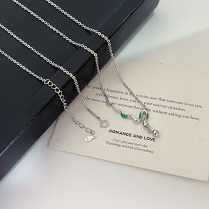 Collar de Serpiente Verde en Plata de Ley S925 para Mujer, Chapado en Oro Blanco de 18K, Cadena de Clavícula con Signo Zodiacal Animal, para Uso Diario - Product Image 2