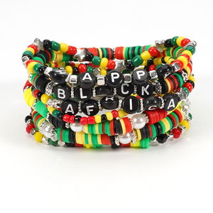 Nouveauté 2025 Bracelets extensibles superposables en perles Heishi en plastique, style <span class=keywords><strong>Rasta</strong></span>, Boho, pour femmes, thème Juneteenth, Afrique, Jamaïque, cadeau - Product Image 6