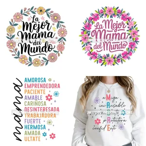 Pegatinas DTF Termoadhesivas Lavables con Diseño Boho Floral Madre Española Inspiradora para Mamá, Listas para Planchar en Camisetas y Bolsos - Product Image 1