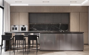 Armoire moderne design de luxe à profil en <span class=keywords><strong>gola</strong></span> et ensemble d'armoires de cuisine en contreplaqué de PVC prêt à assembler - Product Image 6