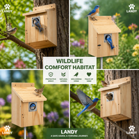 Nichoir pour oiseaux bleus en bois de pin naturel, boîte de nidification extérieure avec protection contre les prédateurs en métal, trou d'entrée de 1,5 pouce pour jardin et patio