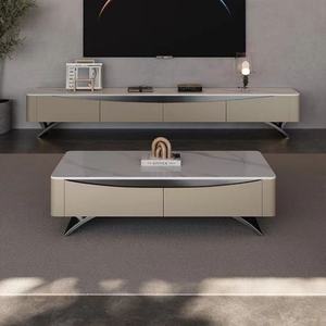 Meuble TV de salon moderne de luxe italien, écologique, durable, en pierre, avec 4 tiroirs et étagères, facile à assembler, appartement/villa - Product Image 4