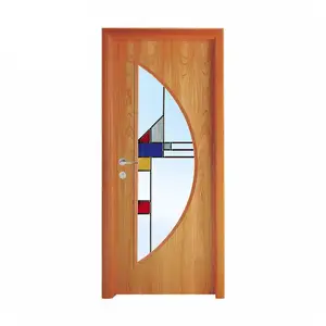 अद्भुत महोगनी लकड़ी के दरवाजे के साथ आधा सर्कल रंगीन कांच बालकनी के लिए