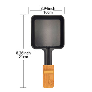 Accessoires de fusion de mini poêle à fromage à griller à revêtement antiadhésif pour plateaux de remplacement de raclettes, poignée en bambou de forme carrée (4 pièces) - Product Image 2