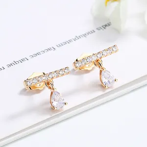 hypoallergnic pendant light dangle charm bead fancy elegant bling ear stud earring for women brass gold plated jewelry 18k