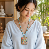 Collier de créateur en turquoise naturelle, bijoux de mode perlés, pendentif Bouddha Thangka, cadeau bouddhiste pour femme