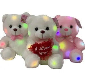 Mainan beruang mewah duduk Super lembut, lampu LED, Hari Valentine dengan i love you, hati merah untuk ulang tahun anak perempuan