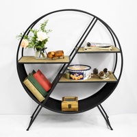 Étagère circulaire Luckywind en métal, artisanat en fer, présentoir, unité de rangement avec étagère ronde en bois pour chambre à coucher, cuisine, bureau, salle de bain