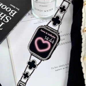 Upro Four Clover With Diamond <b>Watch</b> Band for apple 49 46 42 40 mm <b>Women</b> Wrist Strap Bling Chain Fashion Metal Watchbands - Product Image 6