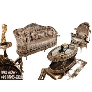 Ensemble de meubles de style Royal King pour le salon Ensemble de canapés indiens sculptés à la main Ensemble de canapés au design classique de style espagnol Ensemble de canapés sculptés de luxe - Product Image 1