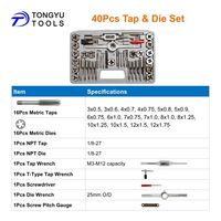 Kit de réparation de filetage métrique 40 pièces M3-M12 avec clé à taraud et filière NPT 1/8, jauge de pas de vis et outils de filetage