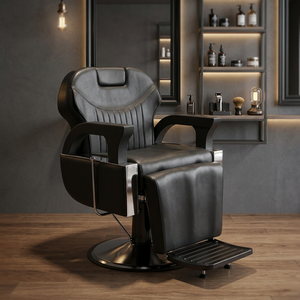 Fauteuil de barbier hydraulique noir inclinable en cuir PU avec repose-pieds pour hommes, salon de coiffure - Product Image 3