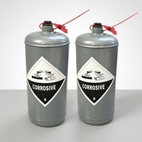 Origine Shandong. Bidons en acier laminé à froid de haute qualité de la marque HY, capacité 2,8 L, diamètre 13 cm/haut 31 cm, pour liquides d'extraction aurifère