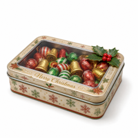 Boîte en métal personnalisée pour cadeaux de Noël avec fenêtre, 128x95x35mm, pour emballage de chocolats et bonbons, avec couvercle transparent en PET, étui de rangement en métal