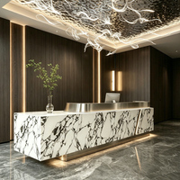 Comptoir de réception de spa en MDF laqué brillant de luxe, comptoir moderne avec texture marbre, taille personnalisée, design pour hôtel, salon, usine
